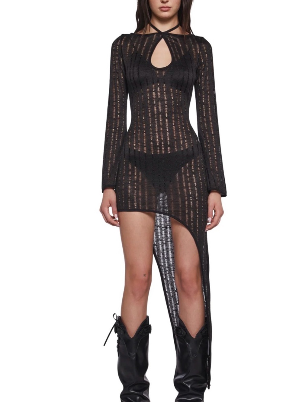 Dolls Kill Black Sheer Asymmetrical Dress, xxl
